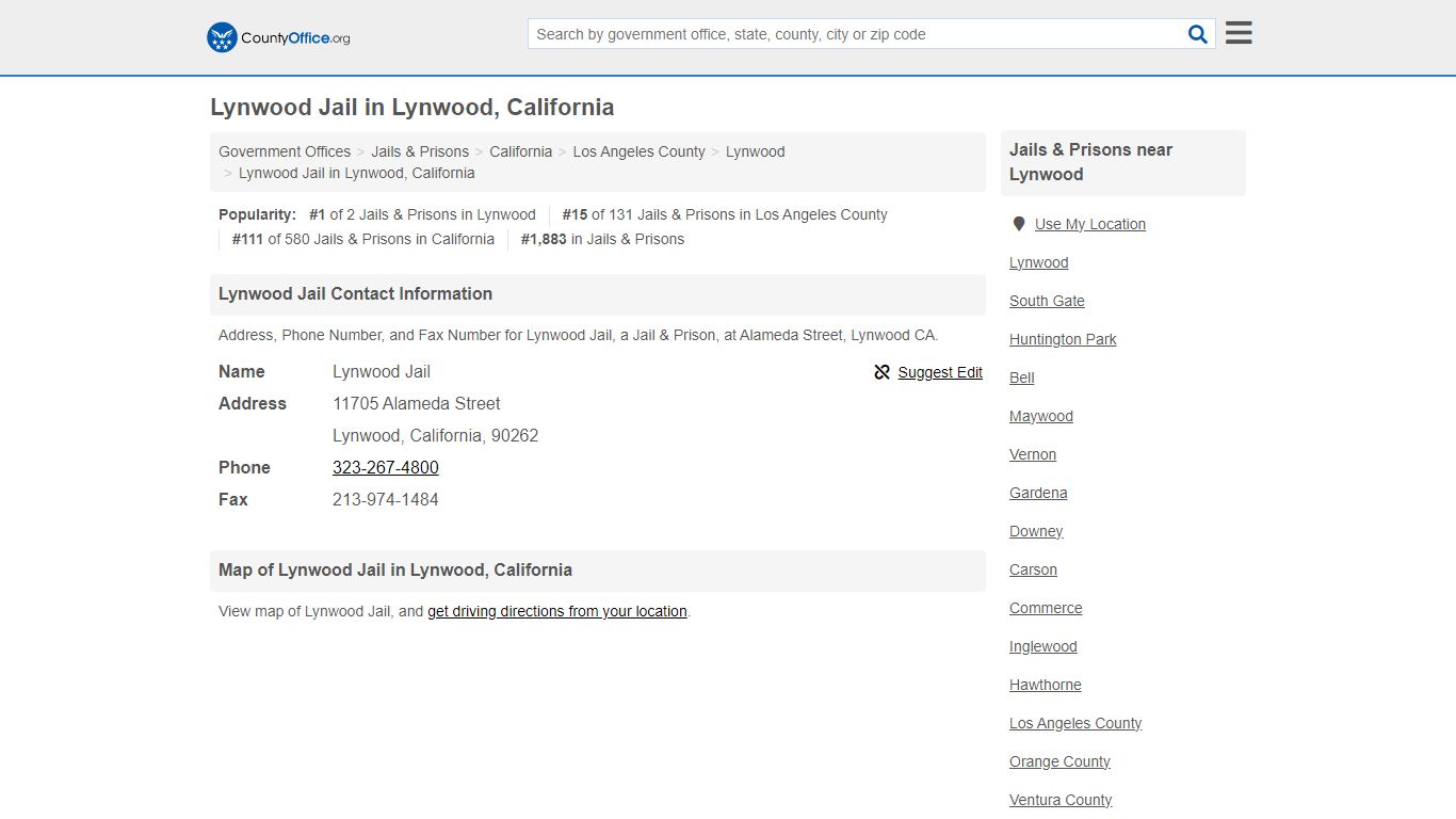 Lynwood Jail - Lynwood, CA (Address, Phone, and Fax) - County Office
