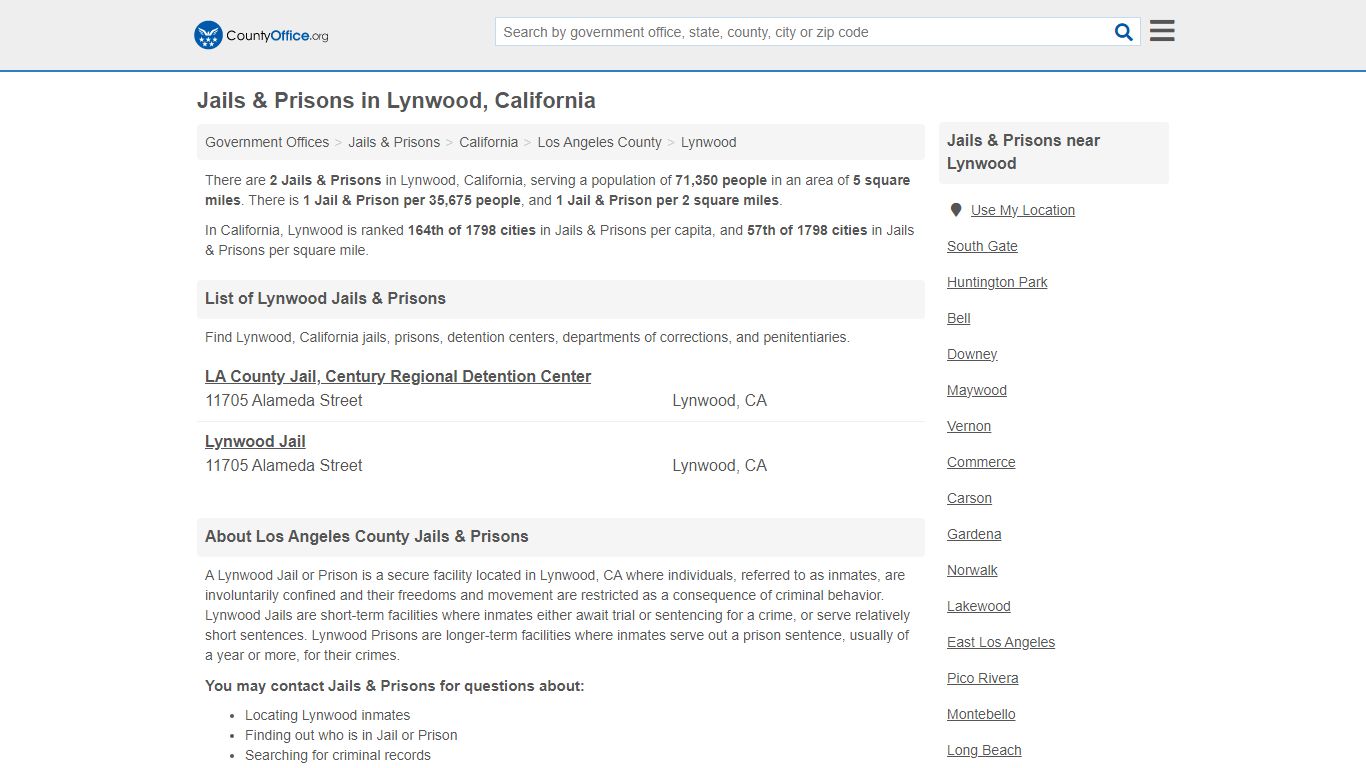 Jails & Prisons - Lynwood, CA (Inmate Rosters & Records)